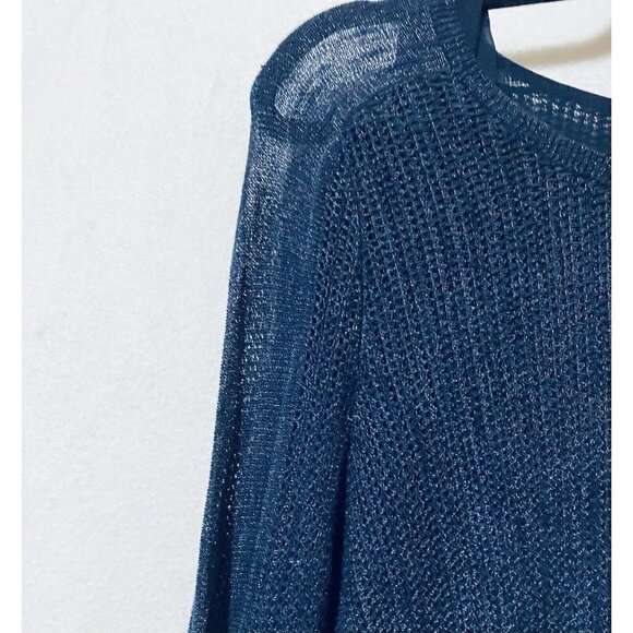 Lucky Brand Womens Small Layered Metallic Sweater Blue Linen Long Sleeves Boho - Picture 4 of 7